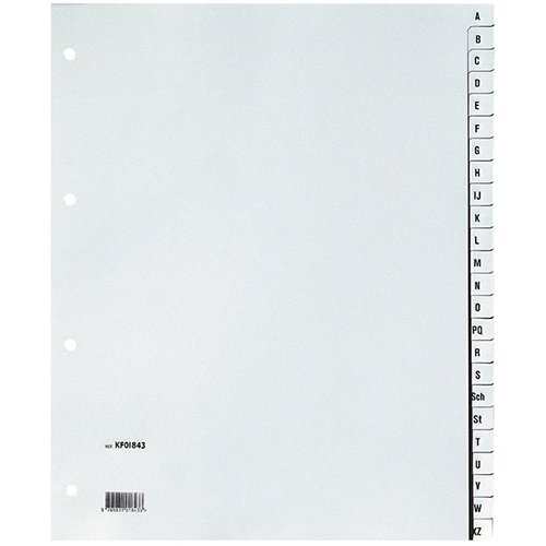 Q-CONNECT Q-CONNECT tabbladen, A4, PP, 4-gaatsperforatie, set van A-Z, 24 tabs, grijs