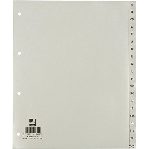 Q-CONNECT Q-CONNECT tabbladen, A4, PP, 4-gaatsperforatie, set van A-Z, 20 tabs, grijs