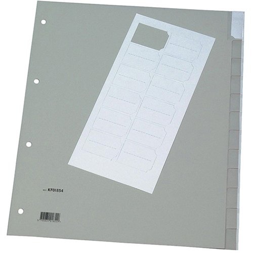 Q-CONNECT Q-CONNECT tabbladen, A4, PP, 4-gaatsperforatie, 12 tabs, grijs