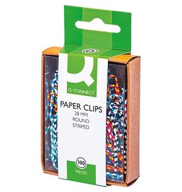 Q-CONNECT Q-CONNECT papierklemmen, 28 mm, doos van 100 stuks, gestreept in wit en geassorteerde kleuren