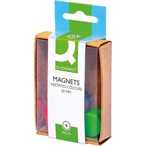Q-CONNECT Q-CONNECT magneten, 20 mm, geassorteerde kleuren, doos van 6 stuks