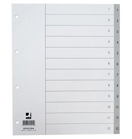 Q-CONNECT Q-CONNECT tabbladen, A4, PP, 11-gaatsperforatie, met indexblad, set van 1-12, 12 tabs, grijs