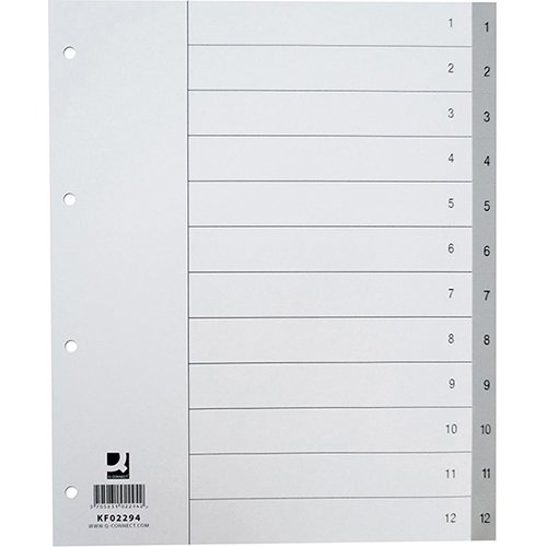 Q-CONNECT Q-CONNECT numerieke tabbladen, A4, PP, 1-12, grijs