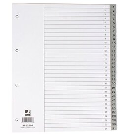 Q-CONNECT Q-CONNECT tabbladen, A4, PP, 11-gaatspeforatie, met indexblad, set van 1-31, 31 tabs, grijs