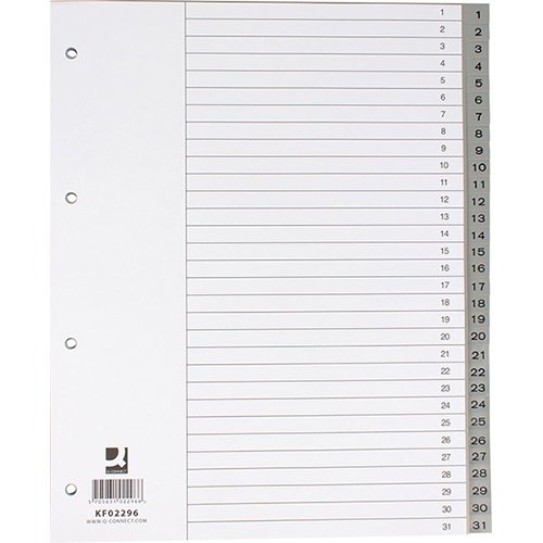 Q-CONNECT Q-CONNECT tabbladen, A4, PP, 11-gaatspeforatie, met indexblad, set van 1-31, 31 tabs, grijs