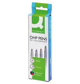 Q-CONNECT Q-CONNECT OHP marker, non permanent, fijn, set van 4 stuks in geassorteerde kleuren