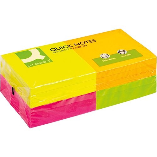 Q-CONNECT Q-CONNECT Quick Notes, ft 76 x 76 mm, 80 vel, pak van 12 blokken in 4 neonkleuren
