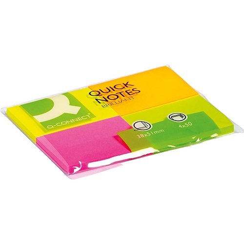 Q-CONNECT Q-CONNECT Quick Notes, ft 38 x 51 mm, 50 vel, pak van 4 blokken in neonkleuren