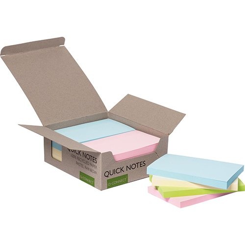 Q-CONNECT Q-CONNECT Quick Notes Recycled pastel, ft 76 x 127 mm, 100 vel, doos van 12 stuks in geassorteerde kleure