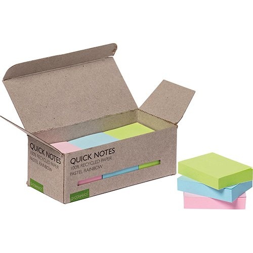 Q-CONNECT Q-CONNECT Quick Notes Recycled pastel, ft 38 x 51 mm, 100 vel, doos van 12 stuks in geassorteerde kleuren