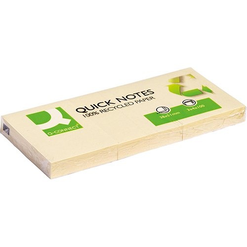 Q-CONNECT Q-CONNECT Quick Notes Recycled, ft 38 x 51 mm, 100 vel, pak van 3 blokken, geel