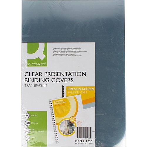 Q-CONNECT Q-CONNECT omslagen, ft A4, PVC, 150 micron, pak van 100 stuks, transparant