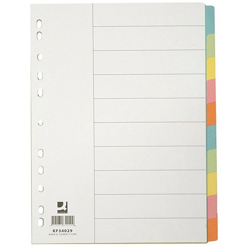 Q-CONNECT Q-CONNECT tabbladen, A4, karton, 11-gaatsperforatie, 10 tabs, geassorteerde kleuren