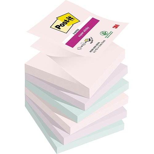 Post-It Super Sticky Post-it Super Sticky Z-notes Soulful, 90 vel, ft 76 x 76 mm, geassorteerde kleuren, pak van 6 blokken
