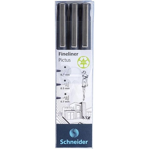 Schneider Schneider fineliner Pictus, etui van 3 stuks, zwart