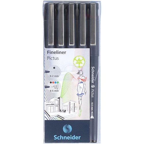 Schneider Schneider fineliner Pictus, etui van 5 stuks, assorti