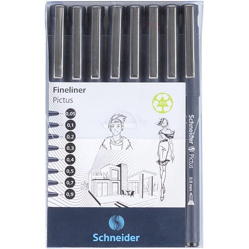 Schneider Schneider fineliner Pictus, etui van 8 stuks, zwart