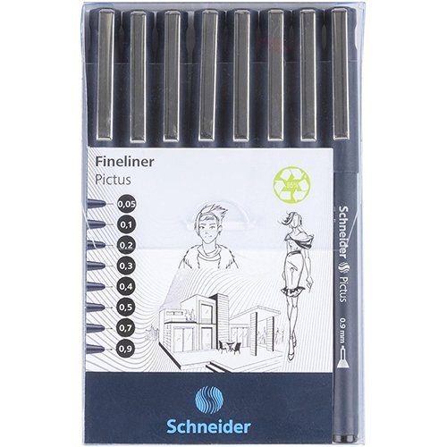 Schneider Schneider fineliner Pictus, etui van 8 stuks, zwart