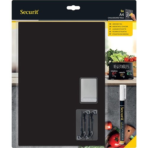Securit Securit krijtbord tags A4, dubbelzijdig, zwart 5st.