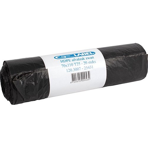 Merkloos Vuilniszak, ft 70 x 110 cm, zwart, rol van 20 zakken