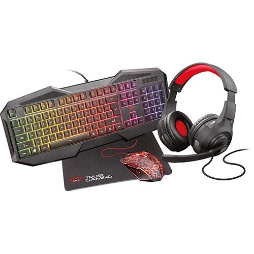 Trust Trust GXT 1180RW 4-in-1 Gaming Set met headset, toetsenbord (qwerty), muis en muismat