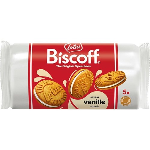 Lotus Lotus Biscoff gevulde speculoos, display van 16 stuks met 5 koekjes, 50 g, vanille