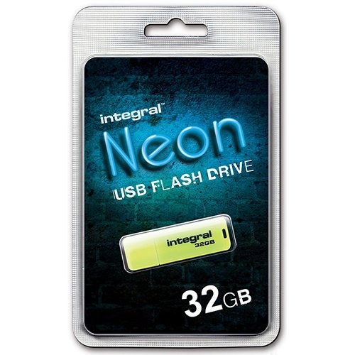 Integral Integral Neon USB 2.0 stick, 32 GB, geel