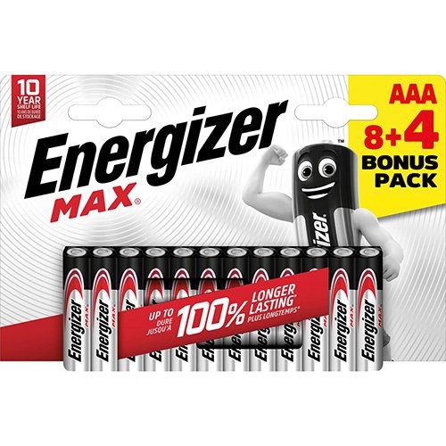 Energizer Energizer batterijen Max AAA/LR03/E92, blister van 8 + 4