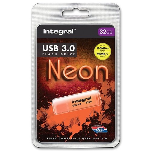 Integral Integral Neon USB 3.0 stick, 32 GB, oranje