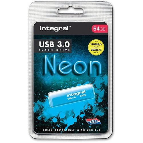 Integral Integral Neon USB 3.0 stick, 64 GB, blauw