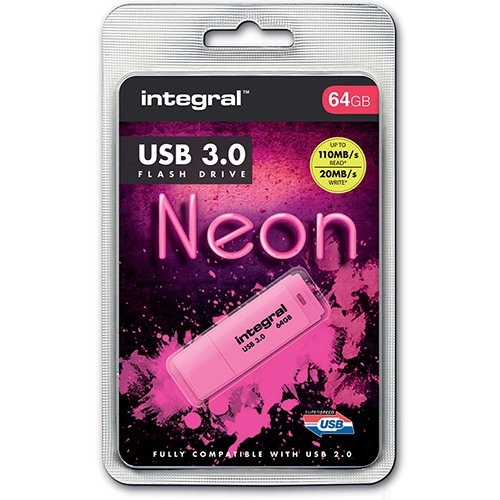 Integral Integral Neon USB 3.0 stick, 64 GB, roze