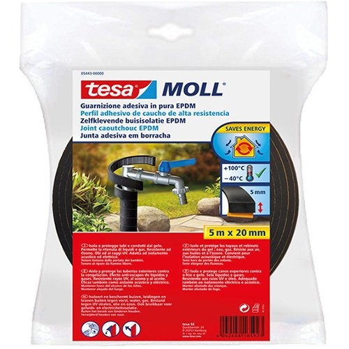 Tesa Tesa Moll  buisisolatie EPDM, 5 m x 20 mm, zwart