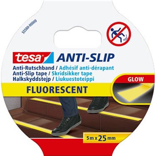 Tesa Tesa anti-slip tape, ft 5 m x 25 mm, fluogeel