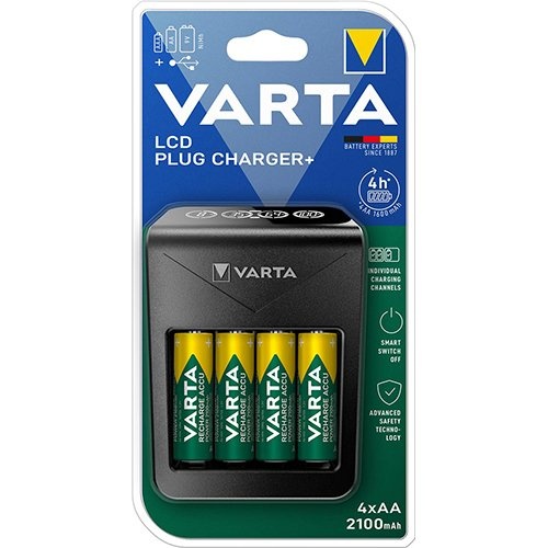 Varta Varta batterijlader LCD Plug Charger+, inclusief 4 x AA batterij, op blister