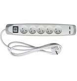 Perel Perel contactdoos met 5 stopcontacten, 2 USB en schakelaar, 1,5 m, wit/grijs, voor NL