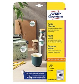 Avery Zweckform Etik Rond Wt Afneemb 30Mm 480X [1st]