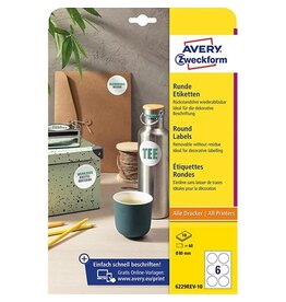 Avery Zweckform Etik Rond Wt Afneemb 80Mm 60X [1st]