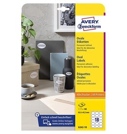 Avery Zweckform Avery Zweckform ovale etiketten, 63,5 x 42,3 mm wit