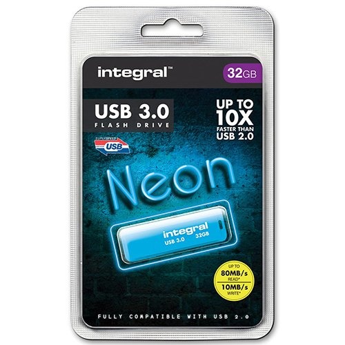 Integral Integral Neon USB 3.0 stick, 32 GB, blauw