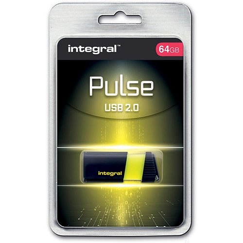 Integral Pulse USB 2.0 stick, 64 GB, zwart/geel