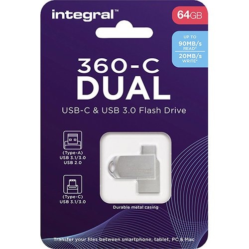 Integral Integral 360-C Dual USB-C & USB 3.0 stick, 64 GB