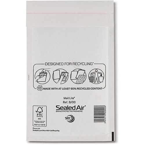 Mail Lite luchtkussenenveloppen, wit, B/00, 120 x 210 mm, doos van 100 stuks