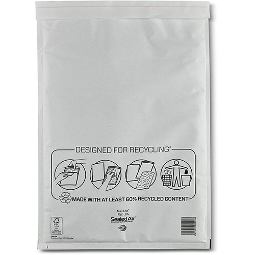 Mail Lite luchtkussenenveloppen, wit, J/6, 300 x 440 mm, doos van 50 stuks