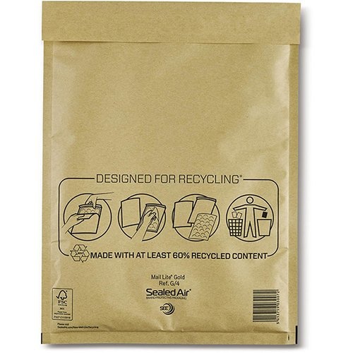 Mail Lite luchtkussenenveloppen, goud, G/4, 240 x 330 mm, doos van 50 stuks