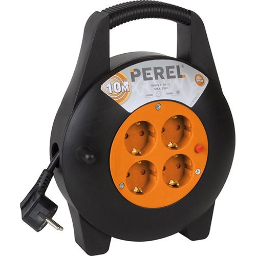 Perel Perel kabelhaspel 3G1.5, met 4 stopcontacten, 10 m, geel en zwart