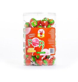 Hirsch Hirsch Super Bubble Lolly Strawberry, 100 stuks, pot van 1,7 kg