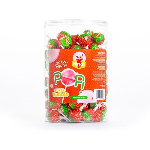 Hirsch Hirsch Super Bubble Lolly Strawberry, 100 stuks, pot van 1,7 kg