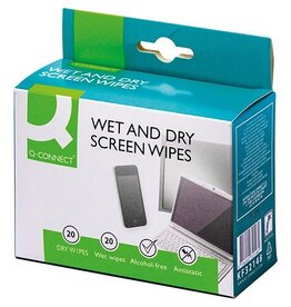 Q-CONNECT Q-CONNECT Wet & Dry beeldschermreinigingsdoekjes, 20 paar