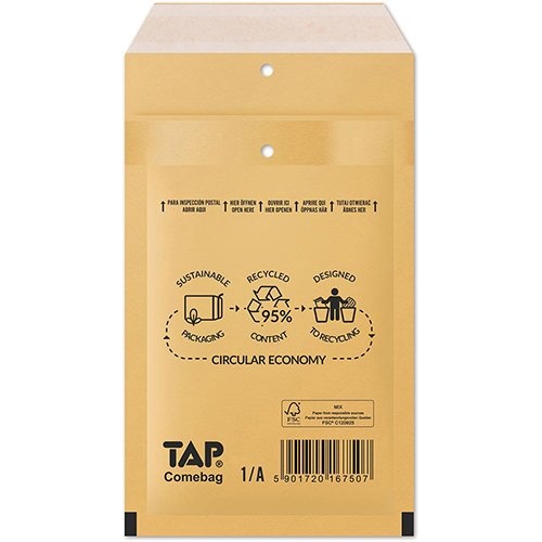 Jiffy Comebag luchtkussenenveloppen, ft 100 x 165 mm, met stripsluiting, bruin, doos van 200 stuks