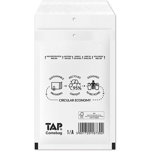 Jiffy Comebag luchtkussenenveloppen, ft 100 x 165 mm, met stripsluiting, wit, doos van 200 stuks